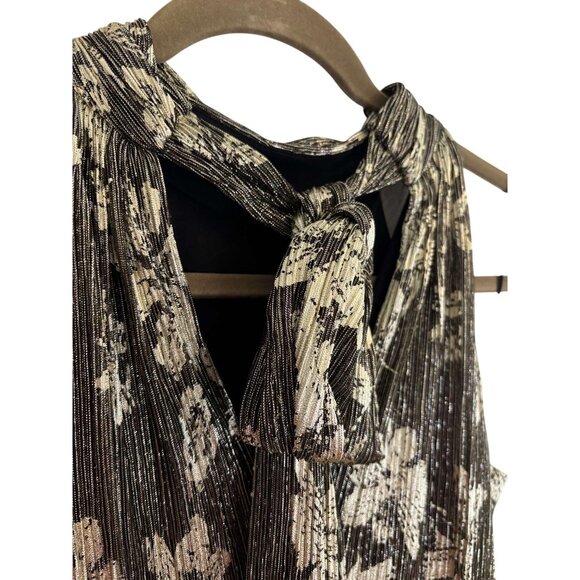 MSK Gold & Black Floral Pleated Metallic Maxi Wide Leg Pantsuit Romper Size - PL - Picture 4 of 7